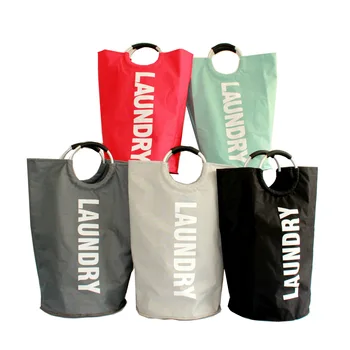  Namų ūkio didelės talpos drabužių saugojimo krepšys Oksfordo audinys dvigubas skalbimo maišelis apvalus aliuminio rankena skalbinių krepšį
