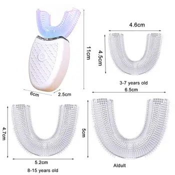  Elektriniai dantų Šepetėlis Automatiškai Namų Silikono Ultragarso U-Formos 360 Laipsnių Mėlynos Šviesos Naudojimo