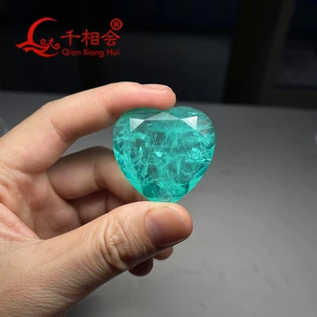 40x40mm širdies formos Paraiba spalva natūralus kristale, stiklo, žalios spalvos birios akmens