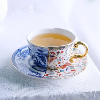  Europos stiliaus tapybos aukso mėlyna ir balta kūrybinės keramikos kavos puodelį, plokštė, dovana, namų biuro popietę arbatos puodelio latte puodelis