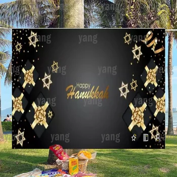  Custom Dovana Laimingas Hanukkah Fone Reklama Sienos Kietas Aukso šešiakampė Žvaigždė Fone Žydų Šalis Žvakė Miegamojo Puošmena